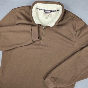 BC Clothing Heritage Sweater Mens 2XL Brown Waffle Knit Sherpa Lined Quarter Zip